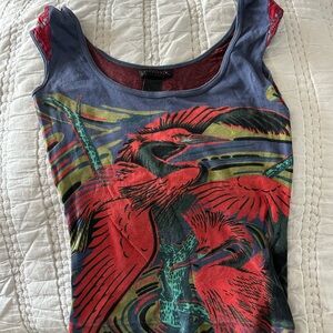Custo Barcelona Red Tropical Graphic Scoop Tank